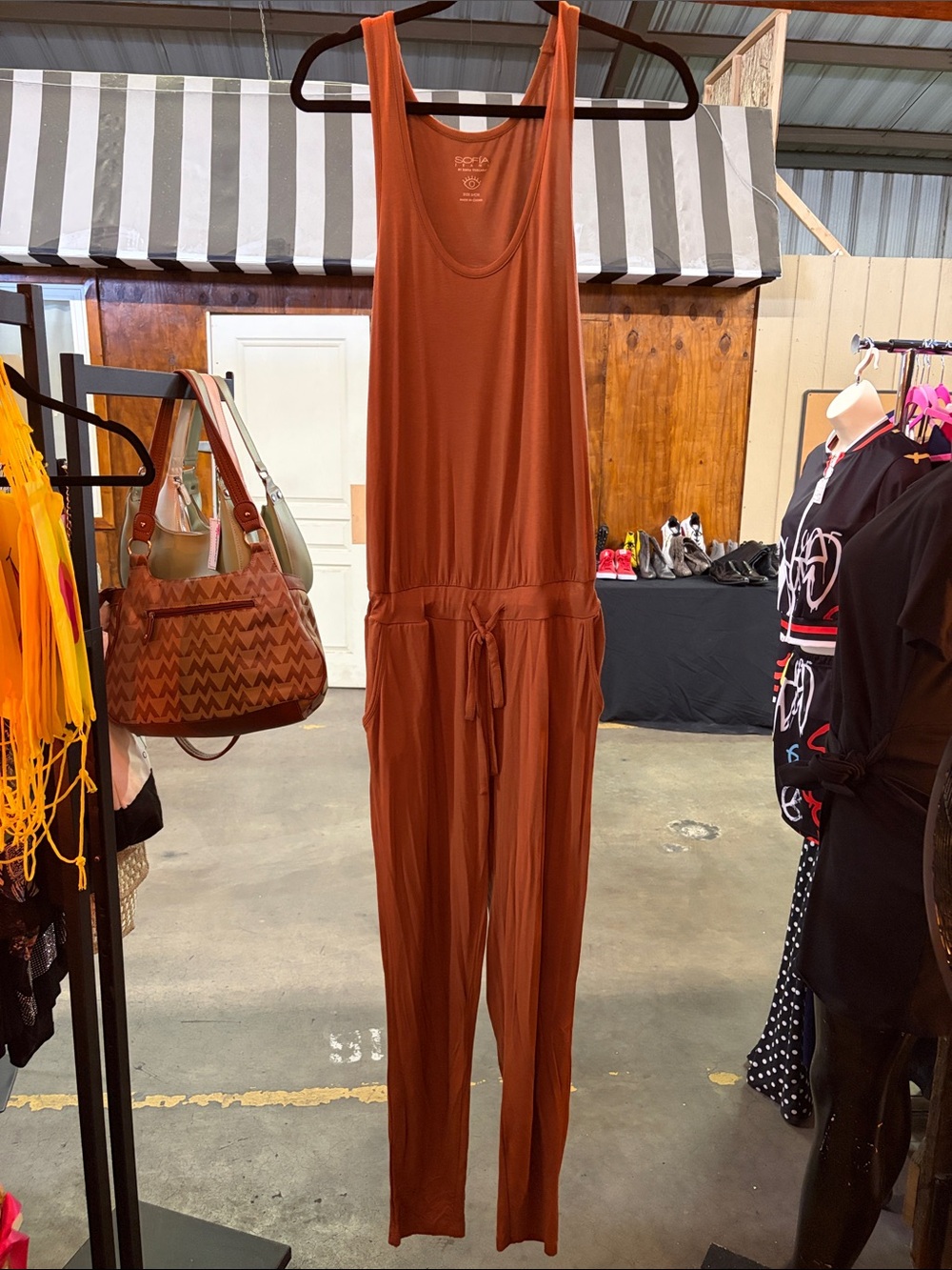 sofia by sofia vergara Rust Scoop Neck Tie-Waist Jumpsuit